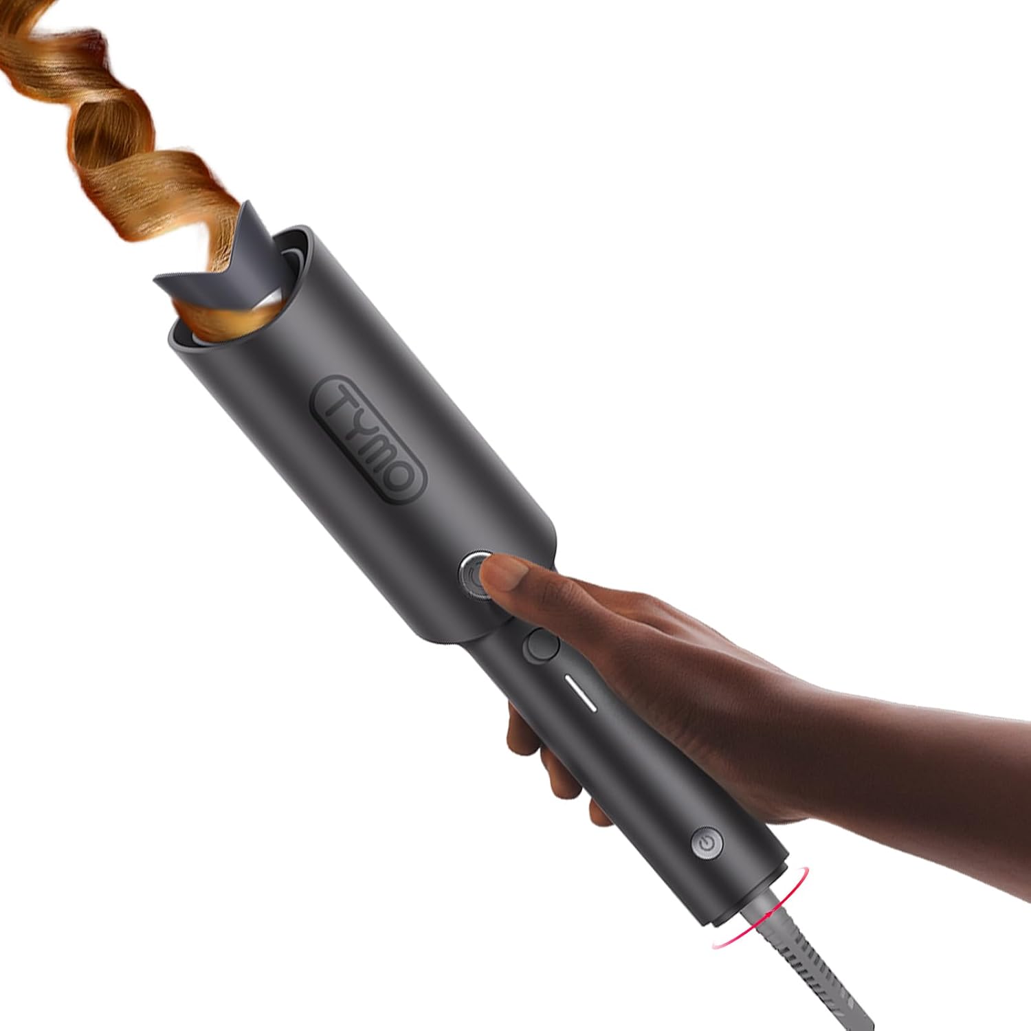 Automatic Rotating Curling Iron - TYMO CURLPRO Beach Waves Curling Wand, Portable Hair Curler, 500 Million Ionic, Dual Voltage & Lightweight for Travel, Ceramic Coating, 1 Inch, Metallic Gray