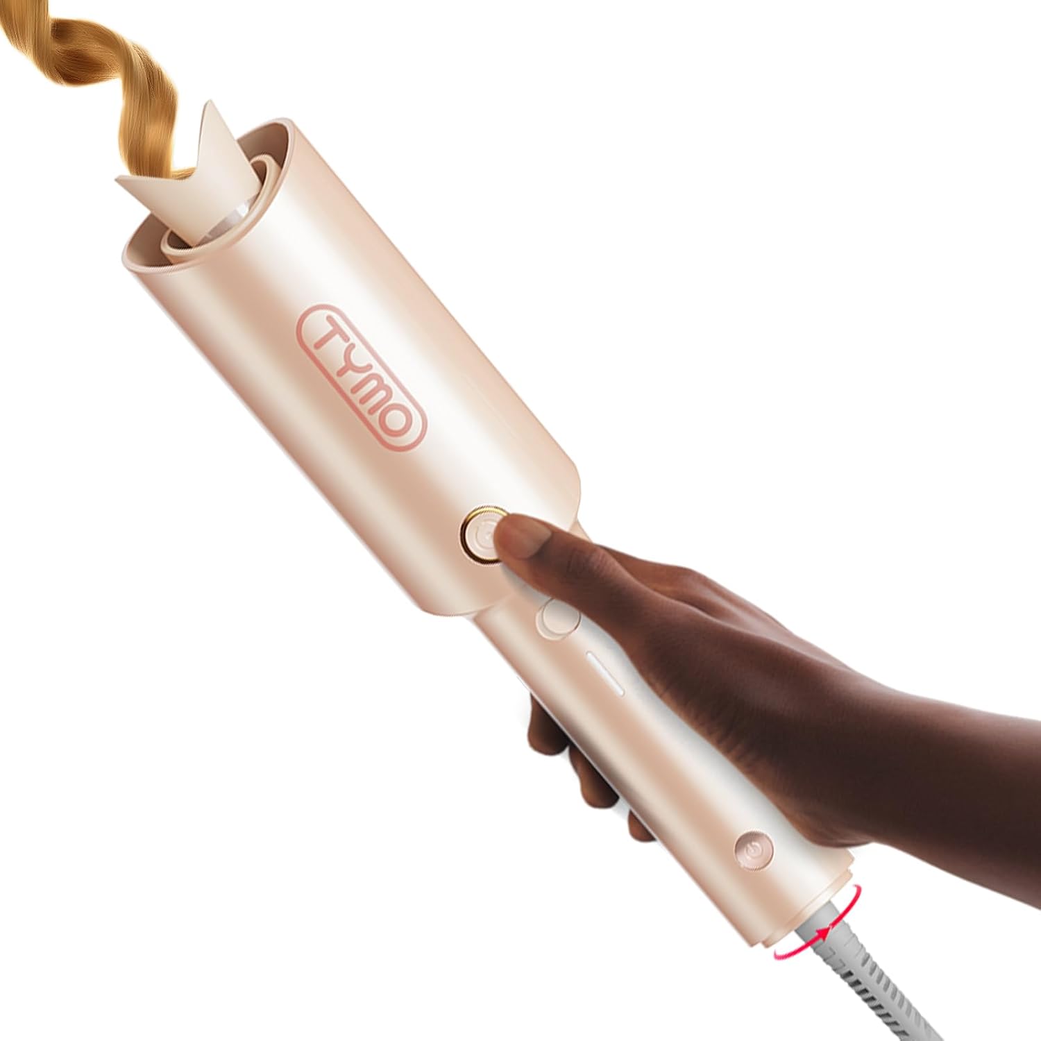 Automatic Rotating Curling Iron - TYMO CURLPRO Beach Waves Curling Wand, Portable Hair Curler, 500 Million Ionic, Dual Voltage & Lightweight for Travel, Ceramic Coating, 1 Inch, Metallic Gray