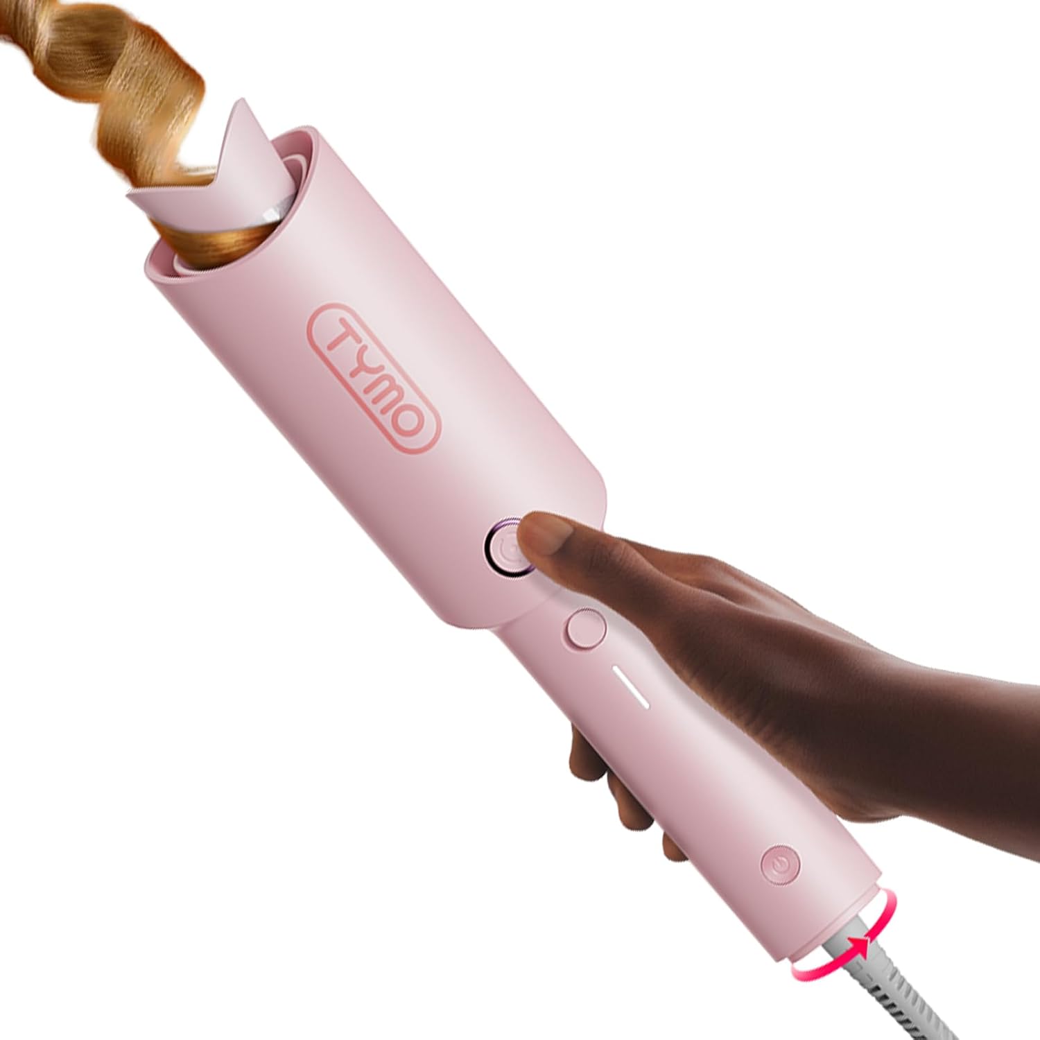 Automatic Rotating Curling Iron - TYMO CURLPRO Beach Waves Curling Wand, Portable Hair Curler, 500 Million Ionic, Dual Voltage & Lightweight for Travel, Ceramic Coating, 1 Inch, Metallic Gray