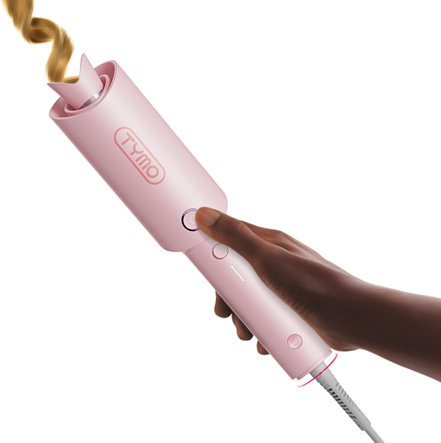 Automatic Rotating Curling Iron - TYMO CURLPRO Beach Waves Curling Wand, Portable Hair Curler, 500 Million Ionic, Dual Voltage & Lightweight for Travel, Ceramic Coating, 1 Inch, Metallic Gray