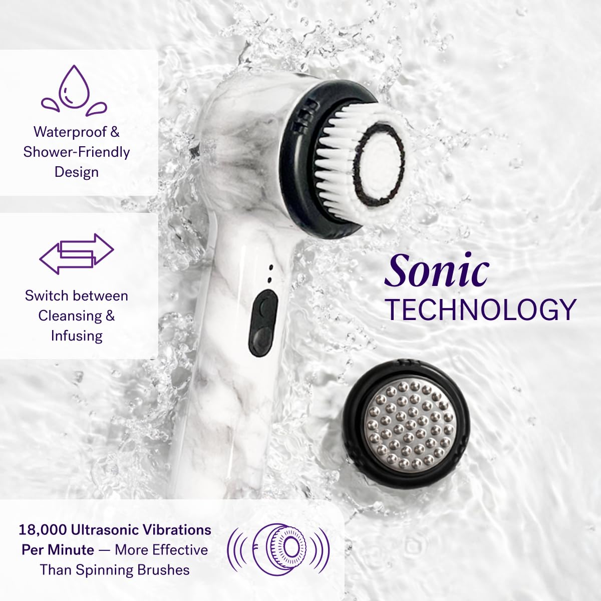 Beauty Soniclear Face Brush 2026 Allure Readers Choice Winner | Sonic Facial Cleansing (no rotating), Exfoliation Brush for Men/Women, Antimicrobial Protected, 4 speeds, Serum Infusion Head