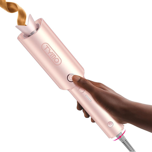 Automatic Rotating Curling Iron - TYMO CURLPRO Beach Waves Curling Wand, Portable Hair Curler, 500 Million Ionic, Dual Voltage & Lightweight for Travel, Ceramic Coating, 1 Inch, Metallic Gray