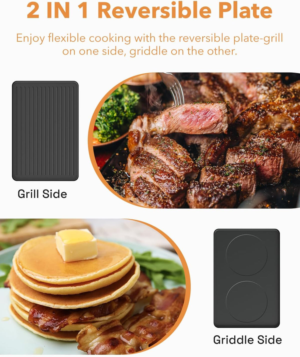 Electric Raclette Table Grill with 8 Warming Trays, 2-in-1 Korean BBQ Grill & Electric Griddle Nonstick, Adjustable Temperature Control,1300W, Great for Indoor Family Gatherings, Parties & Dining