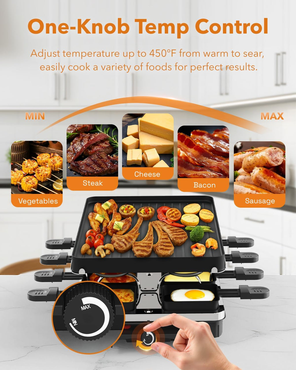 Electric Raclette Table Grill with 8 Warming Trays, 2-in-1 Korean BBQ Grill & Electric Griddle Nonstick, Adjustable Temperature Control,1300W, Great for Indoor Family Gatherings, Parties & Dining