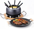 2-in-1 Electric Fondue Pot & Indoor Grill Set, 1200W Nonstick Griddle with Detachable Thermostat, 2.8L Nonstick Fondue Pot for Cheese Chocolate Broth, 8 Forks & Lid Included, for Family Party