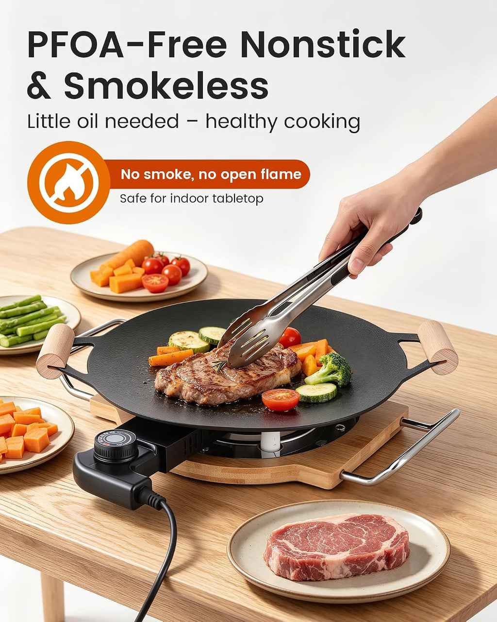 2-in-1 Electric Fondue Pot & Indoor Grill Set, 1200W Nonstick Griddle with Detachable Thermostat, 2.8L Nonstick Fondue Pot for Cheese Chocolate Broth, 8 Forks & Lid Included, for Family Party